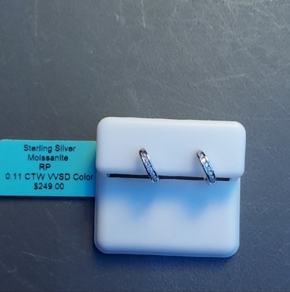 Sterling Silver Moissanite Hoop Earrings #28 - Picture 3 of 3